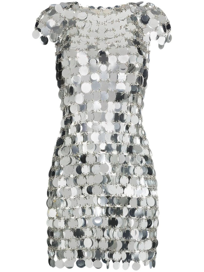Paco Rabanne Reflective Sequin Midi Dress With Short Sleeves