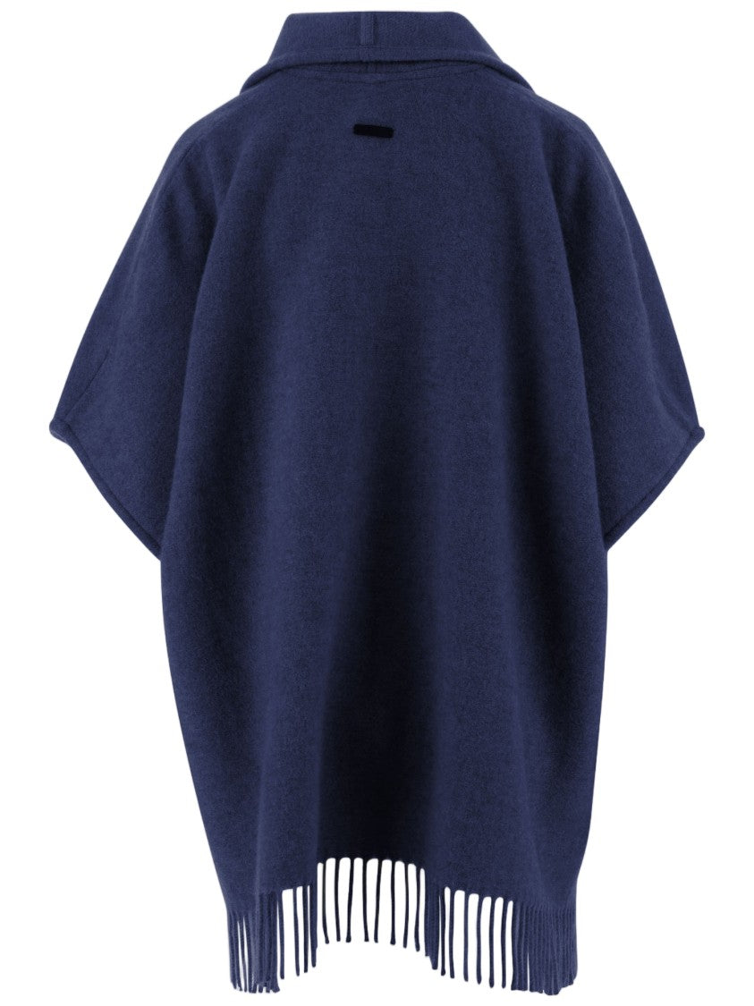 Salvatore Ferragamo Cashmere Cape With Wrap Neckline And Fringed Hem