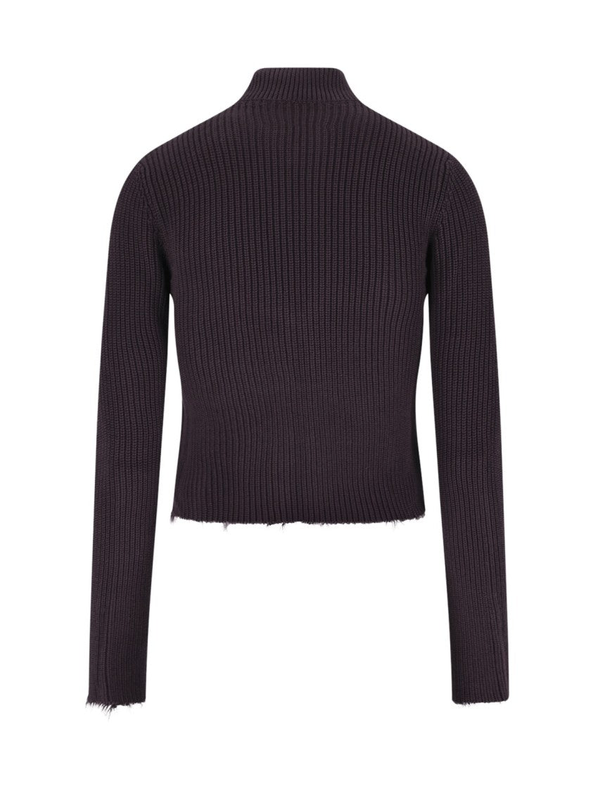 Mm6 By Maison Margiela Fitted Ribbed Distressed Edge Zip Cardigan
