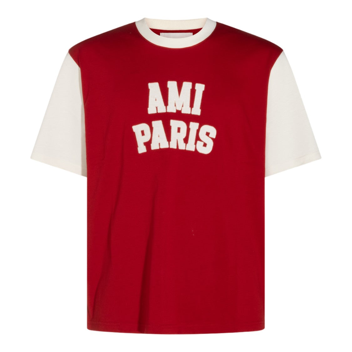 Ami Paris Bold Red Collegiate-Style T-Shirt With Textured Lettering