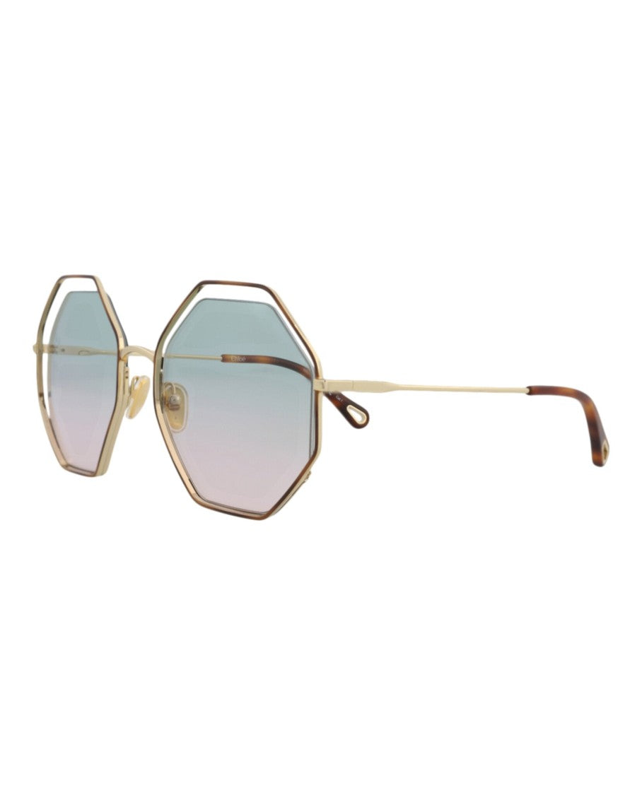 Chloé Square-Frame Metal Sunglasses With Gradient Lenses And Cutout Accents