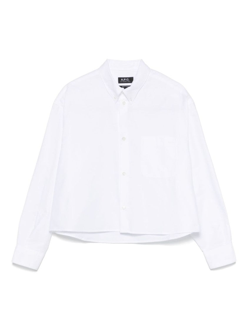 A.P.C. Cropped White Cotton Shirt With Button-Down Collar