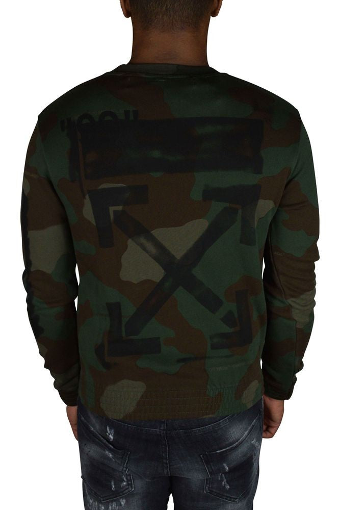 Off-White Khaki Camouflage Sweatshirt With Iconic Branding