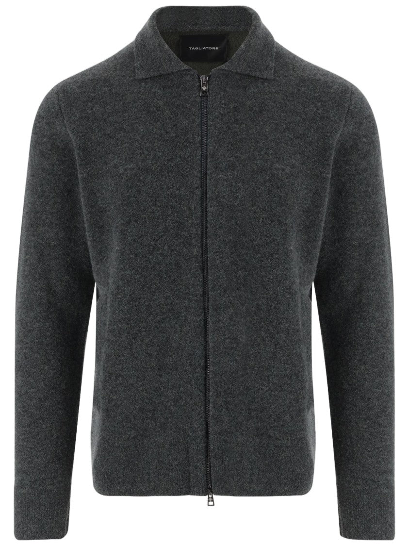 Tagliatore Dark Green Double-Zipper Wool-Cotton Blend Cardigan