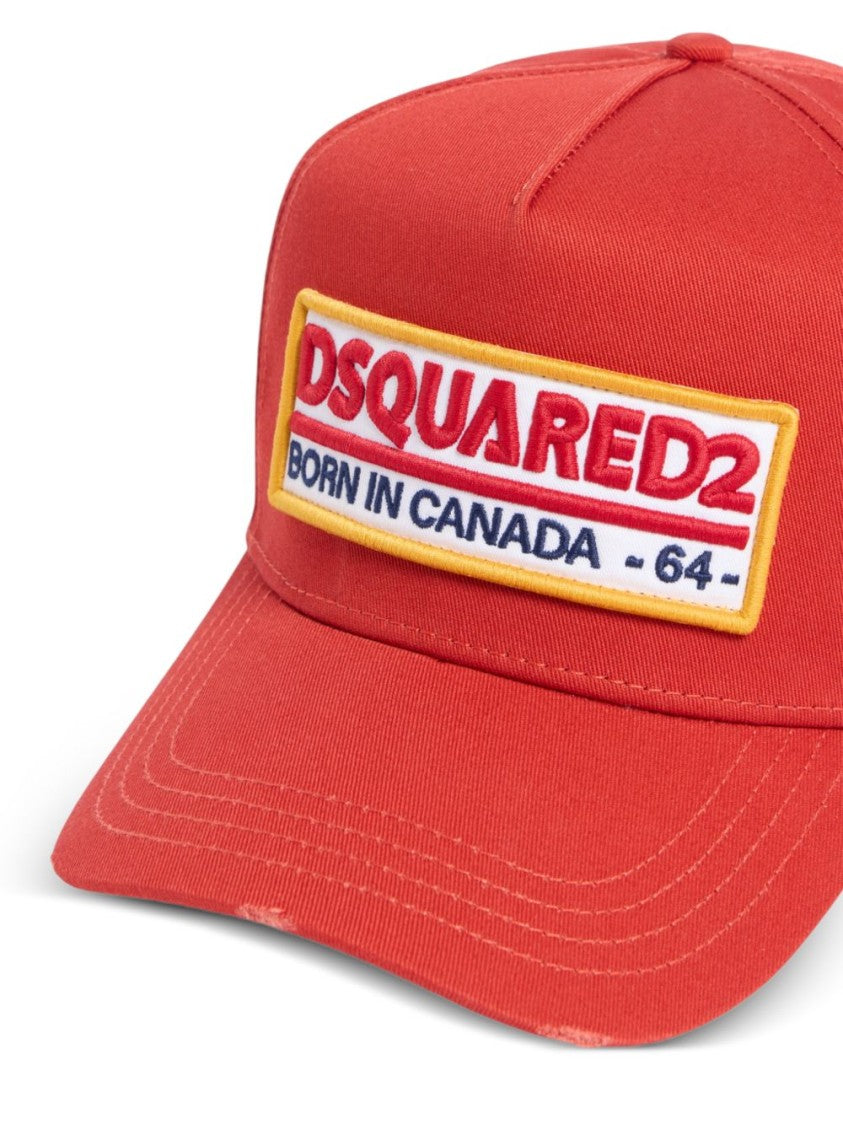 Dsquared2 Curved Brim Red Cap With Logo Patch And Adjustable Strap