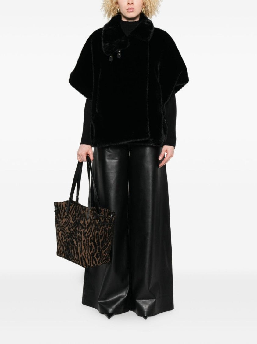 Pinko Short-Sleeved Cape In Black Fur-Effect Aspen