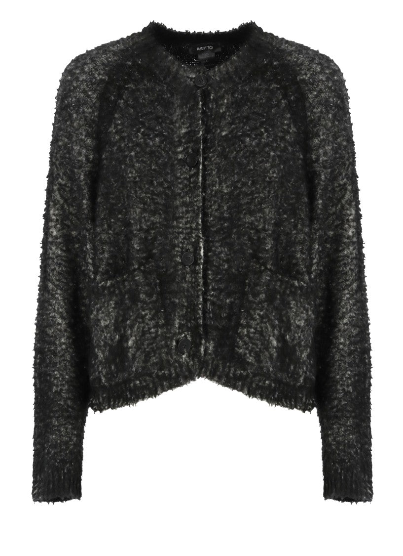 Avant Toi Textured Black Melange Cotton Avant Toi Cardigan