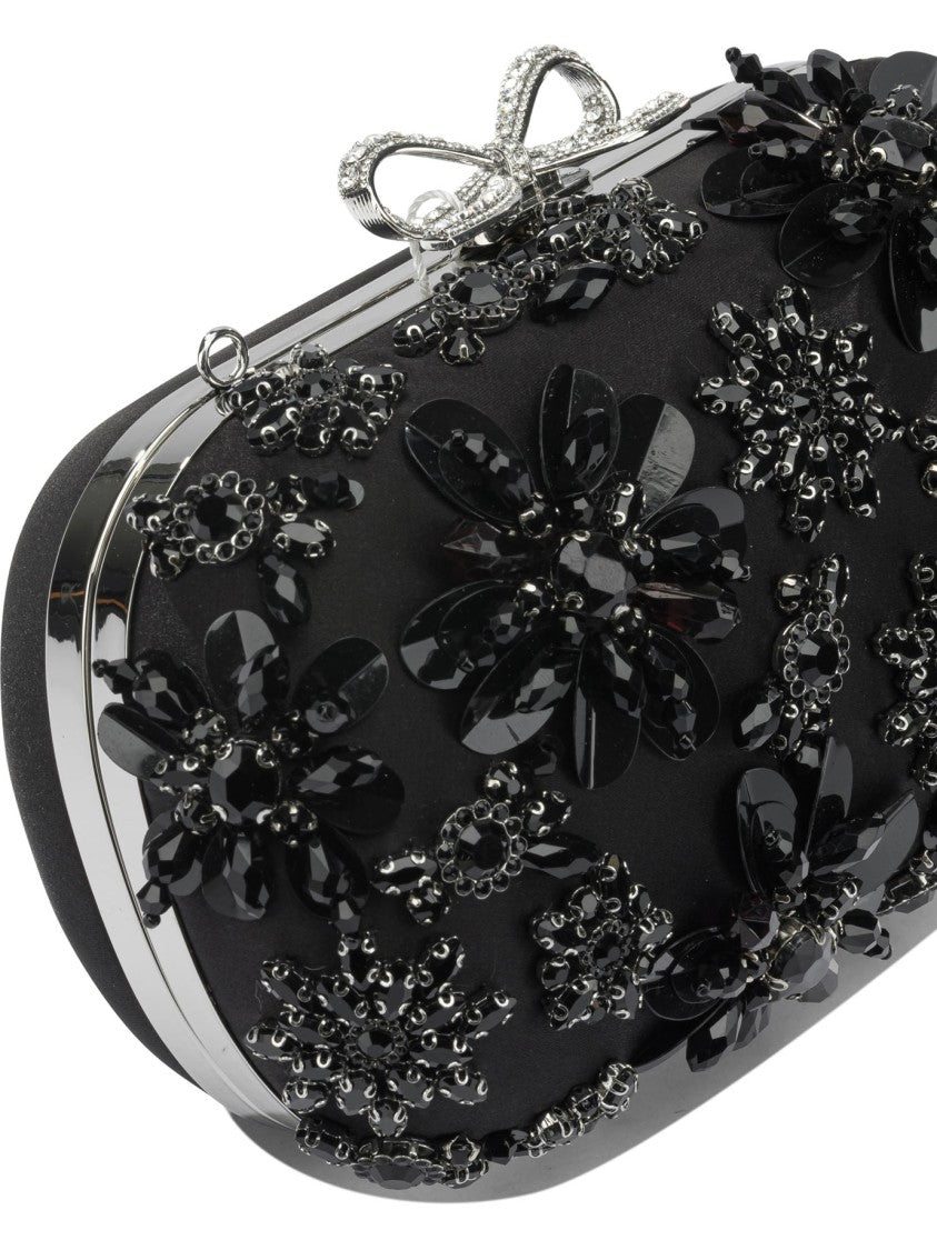 Self-Portrait Satin Clutch Bag With Crystals