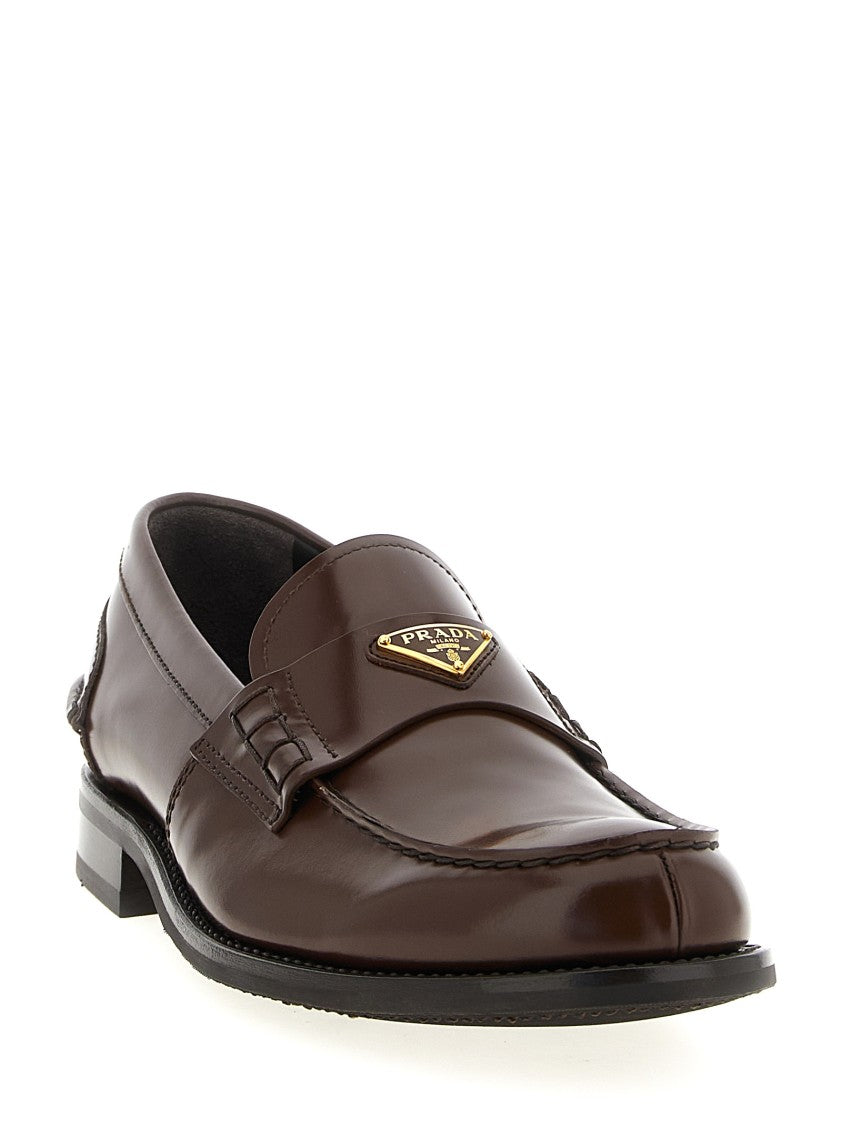 Prada Brushed Leather Loafers With Triangle Enameled Logo