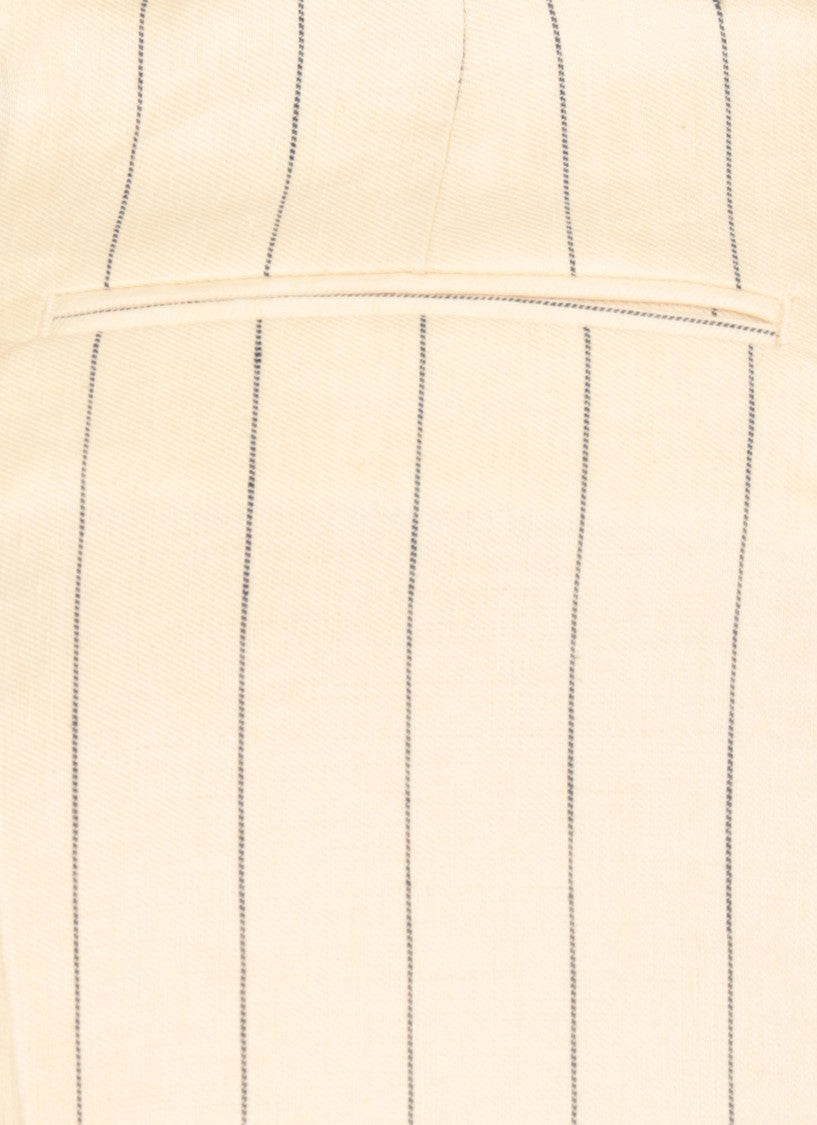 Pt Torino Ivory Linen And Cotton Palazzo Pants With Striped Pattern