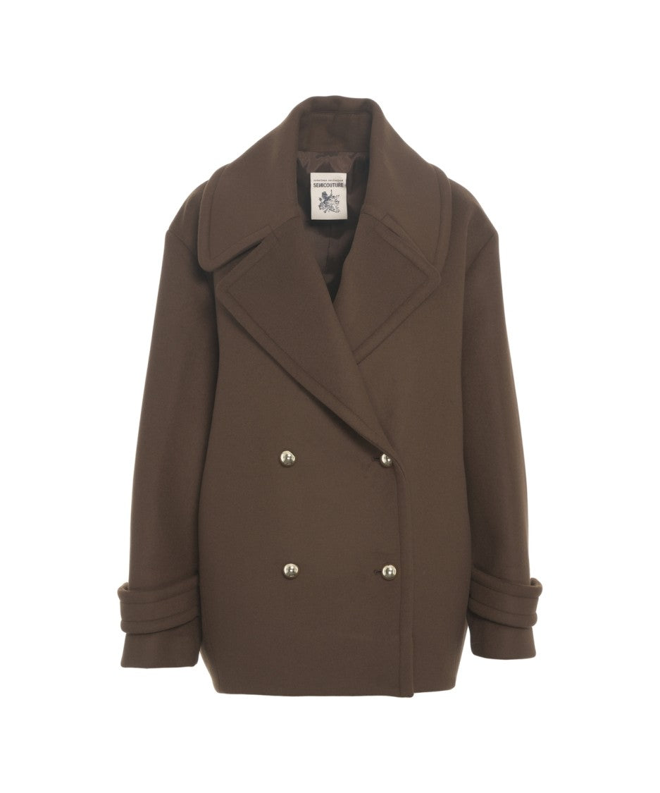 Semi Couture Double-Breasted Caban With Glossy Metallic Buttons