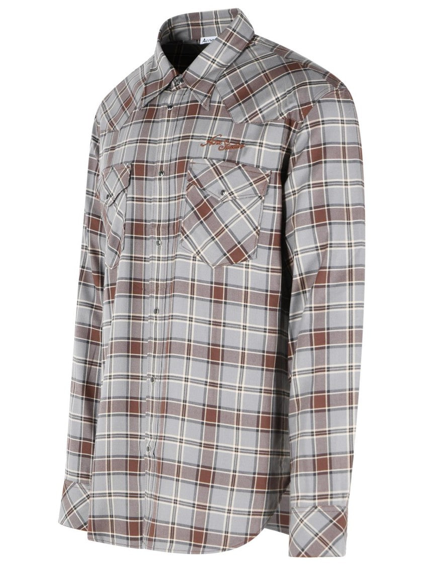 Acne Studios Grey Checkered Pointed-Collar Viscose Shirt