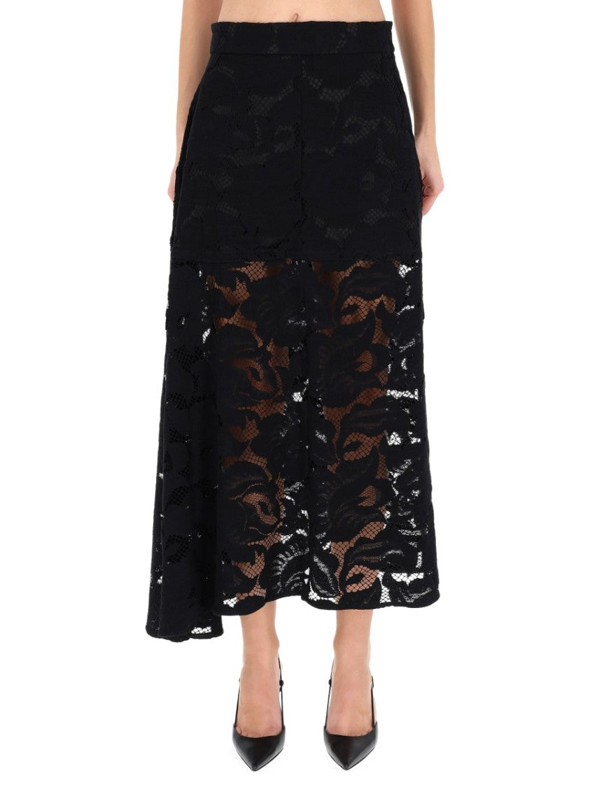 Patou Black Intricate Lace Midi Skirt