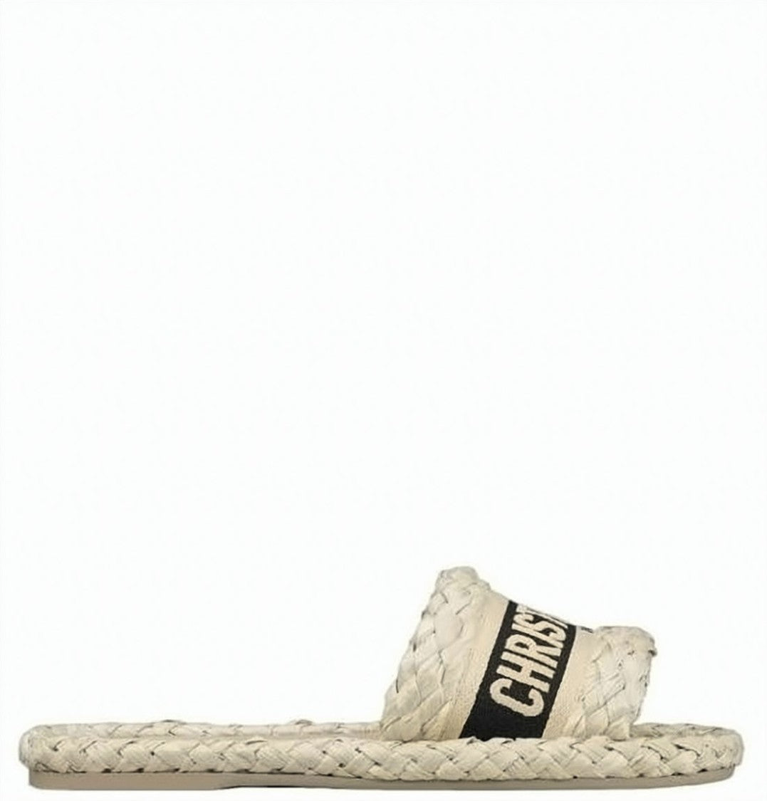 Christian Dior Woven Canvas And Leather Mules With Bold Logo Band
