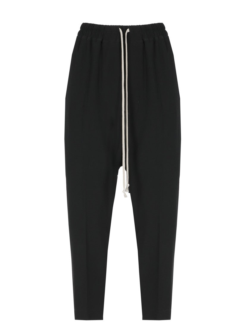 Rick Owens Black Cropped Trousers With Front Laces And Relaxed Fit