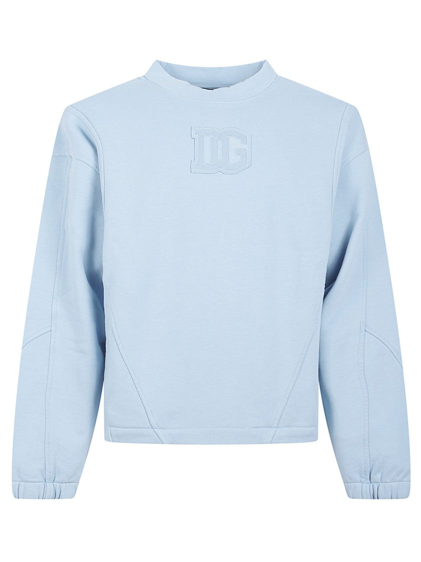 Dolce & Gabbana Light Blue Cropped Sweater With Crew Neckline