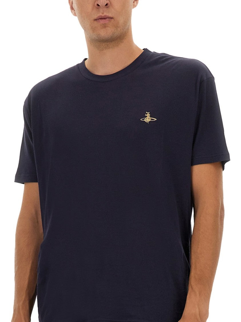 Vivienne Westwood Short-Sleeve Blue T-Shirt With Orb Embroidery