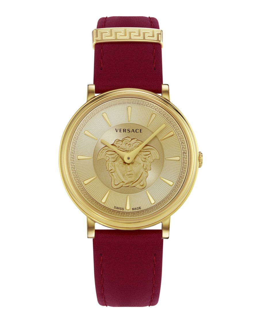Versace V-Circle Medusa Strap Watch With Gold Sunray Dial