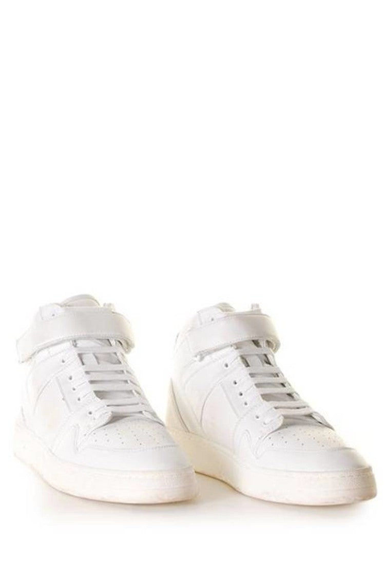 Saint Laurent White High-Top Hook-And-Loop Strap Leather Sneakers