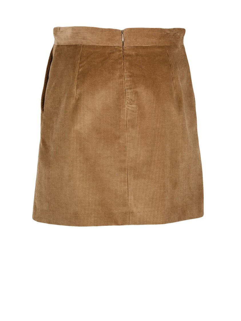 Marella Velvet Mini Skirt With Corduroy Texture And Functional Pockets