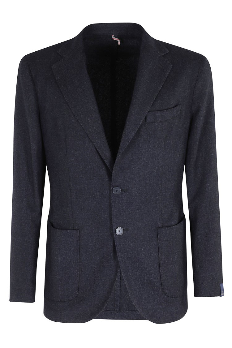Santaniello Navy Blue One-Breasted Wool Jacket