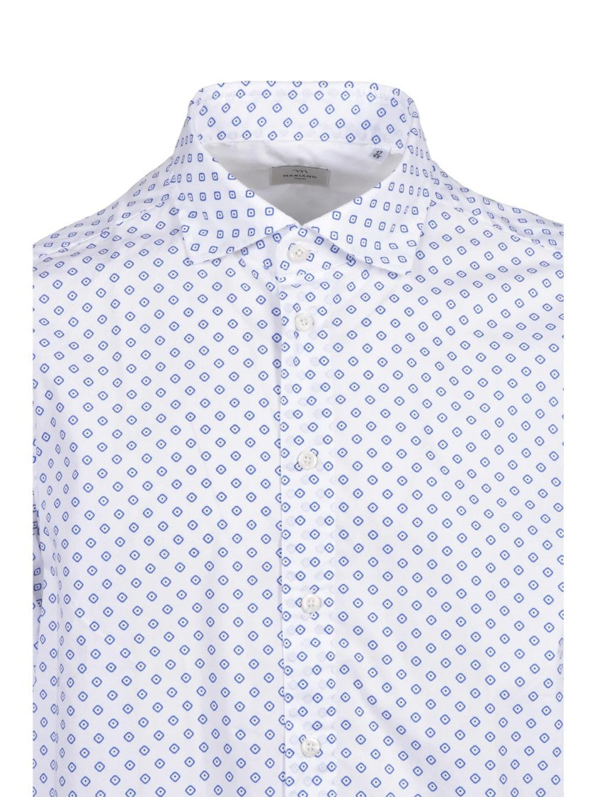 Mariano Napoli White/Blue Geometric Print Cotton Shirt