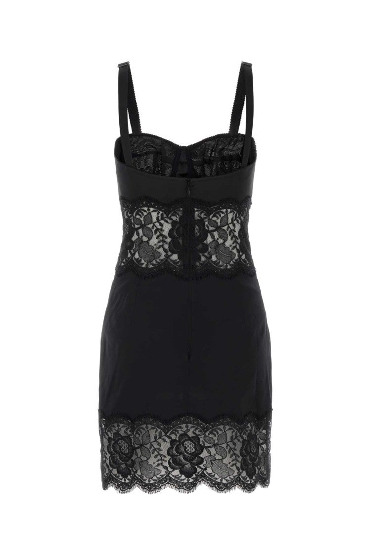 Dolce & Gabbana Black Satin And Lace Dress