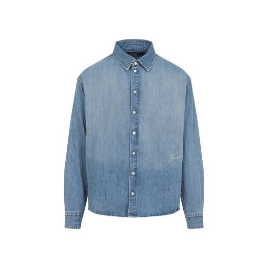 Jacquemus Denim Long-Sleeve Shirt With Embroidered Logo