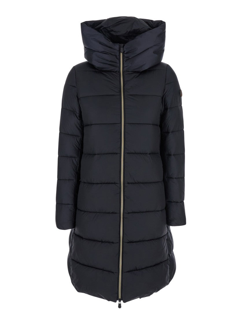 Save The Duck Streamlined Black Puffer Coat With High Collar