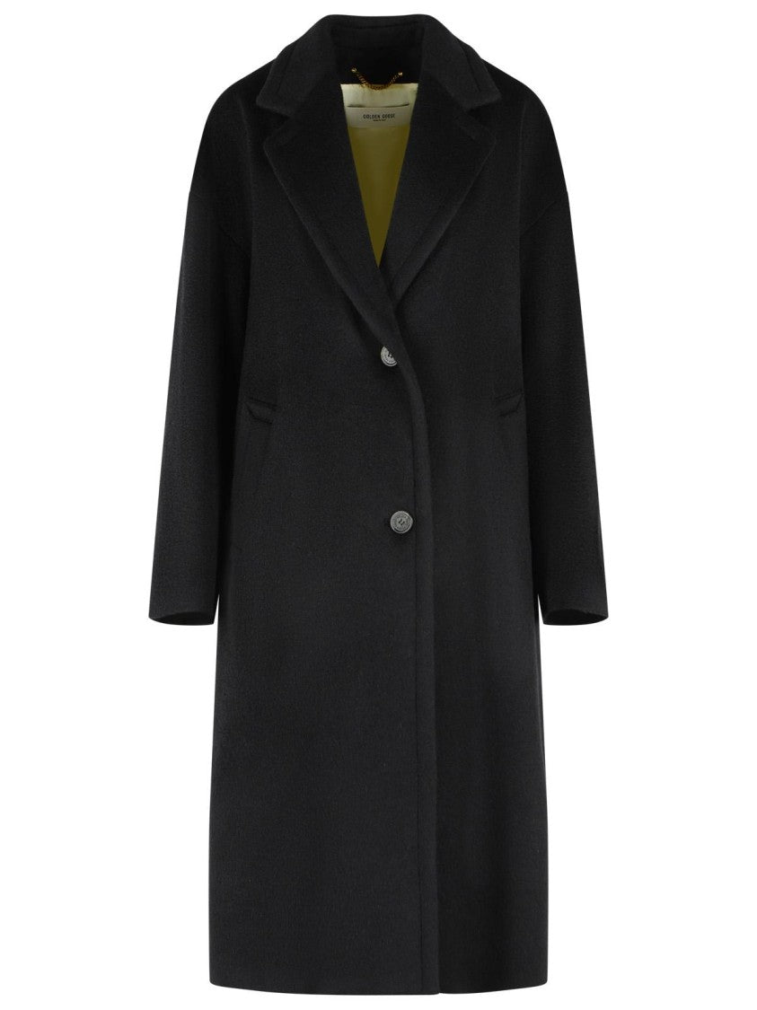 Golden Goose 'Cocoon' Single-Breasted Black Virgin Wool Blend Coat