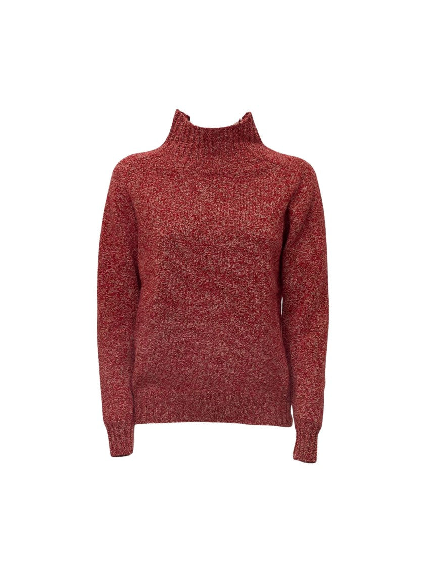 Zanone Heathered Red Ribbed High-Neck Sweater