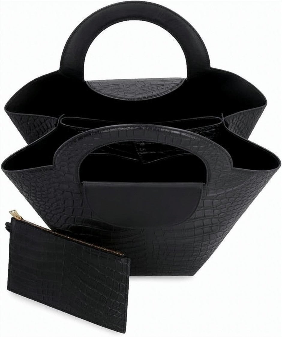 Bottega Veneta Trapezoidal Crocodile-Embossed Leather Tote Bag