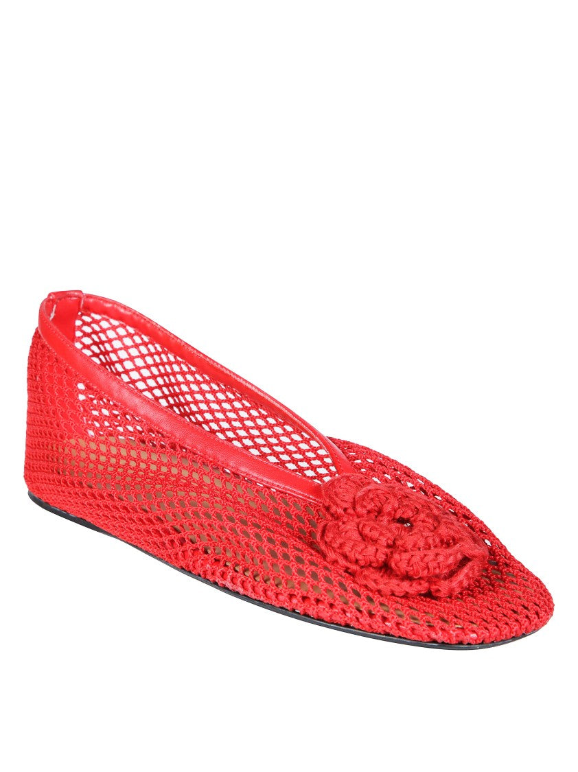 Ganni Red Jenny Ballerina Flower Mesh Flats