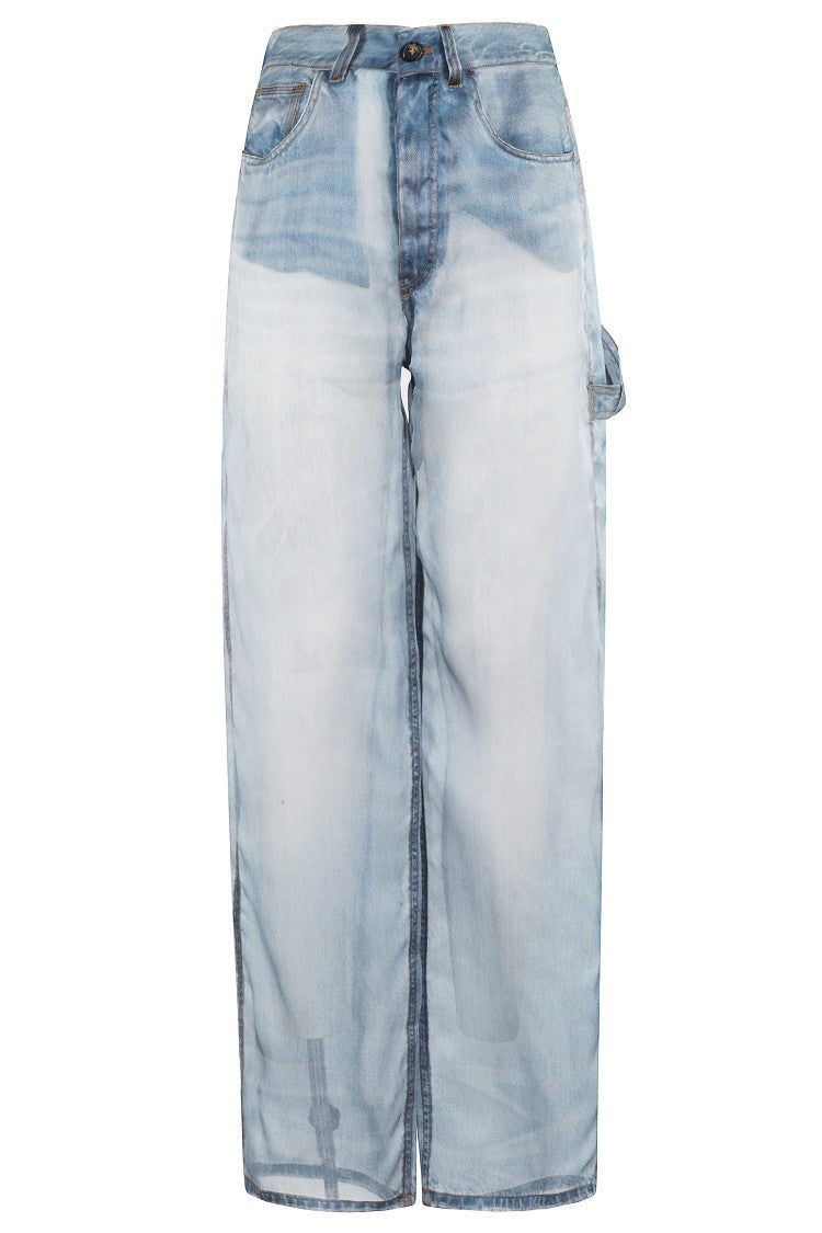 Haikure Wide Leg Denim Print Silk Pants
