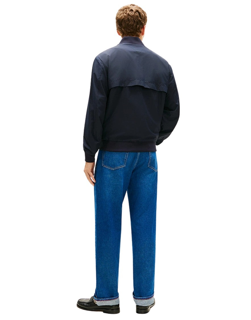 Tommy Hilfiger Water-Resistant Navy Bomber Jacket With Baseball Collar And Storm Flap