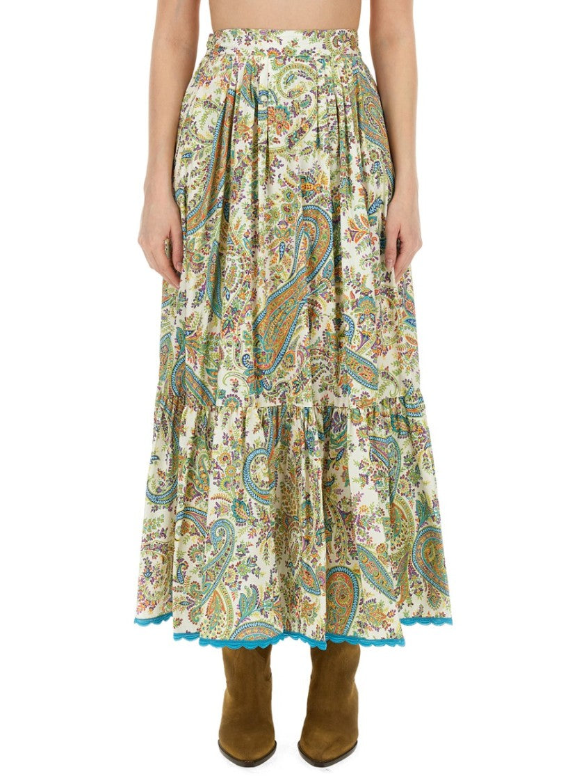 Etro Tiered Paisley Print Long Skirt With Ruffled Hems