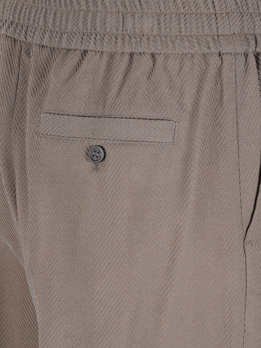 Golden Goose Straight-Leg Casual Trousers With Elastic Waistband And Herringbone Texture