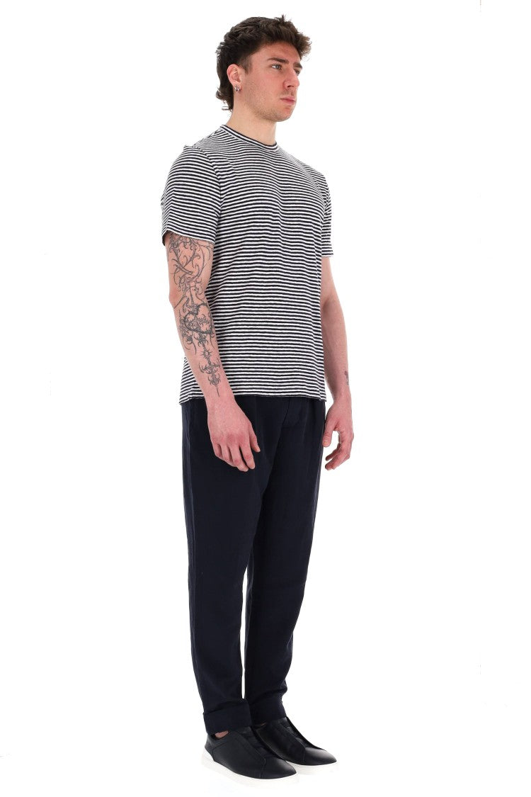 Officine Generale Horizontal Stripe Cotton-Linen T-Shirt