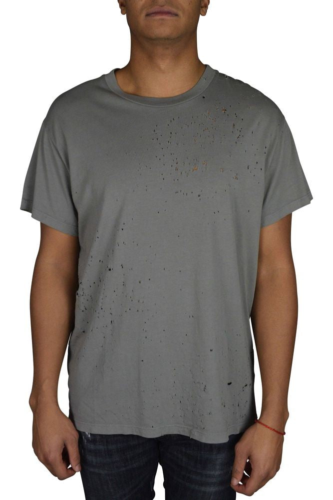 Amiri Distressed Grey Cotton T-Shirt With Aged Effect