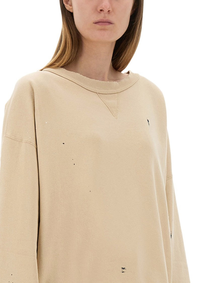 Maison Margiela Cropped Cotton Sweatshirt With Handwritten Logo