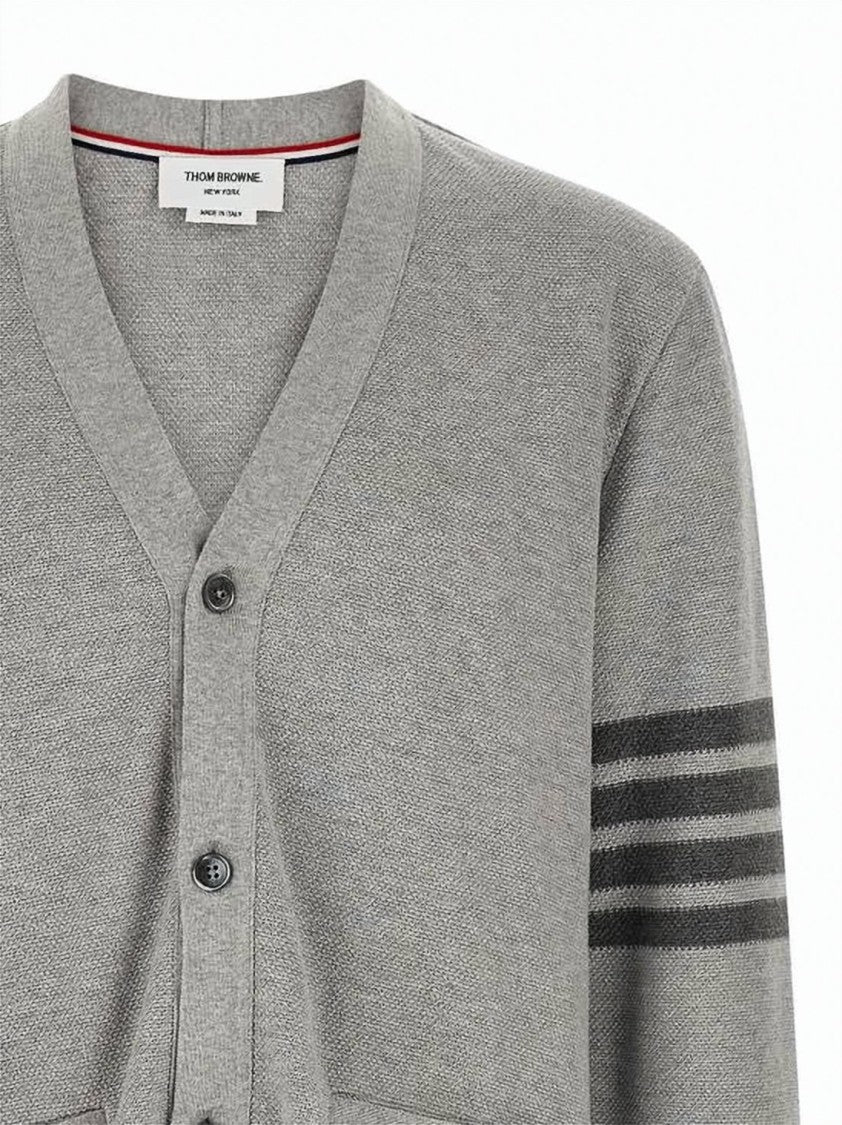 Thom Browne Textured Knit Cardigan With Striped Accents