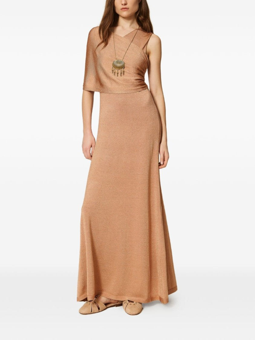 Twin-Set Asymmetrical Neckline Maxi Dress With Draped Overlay