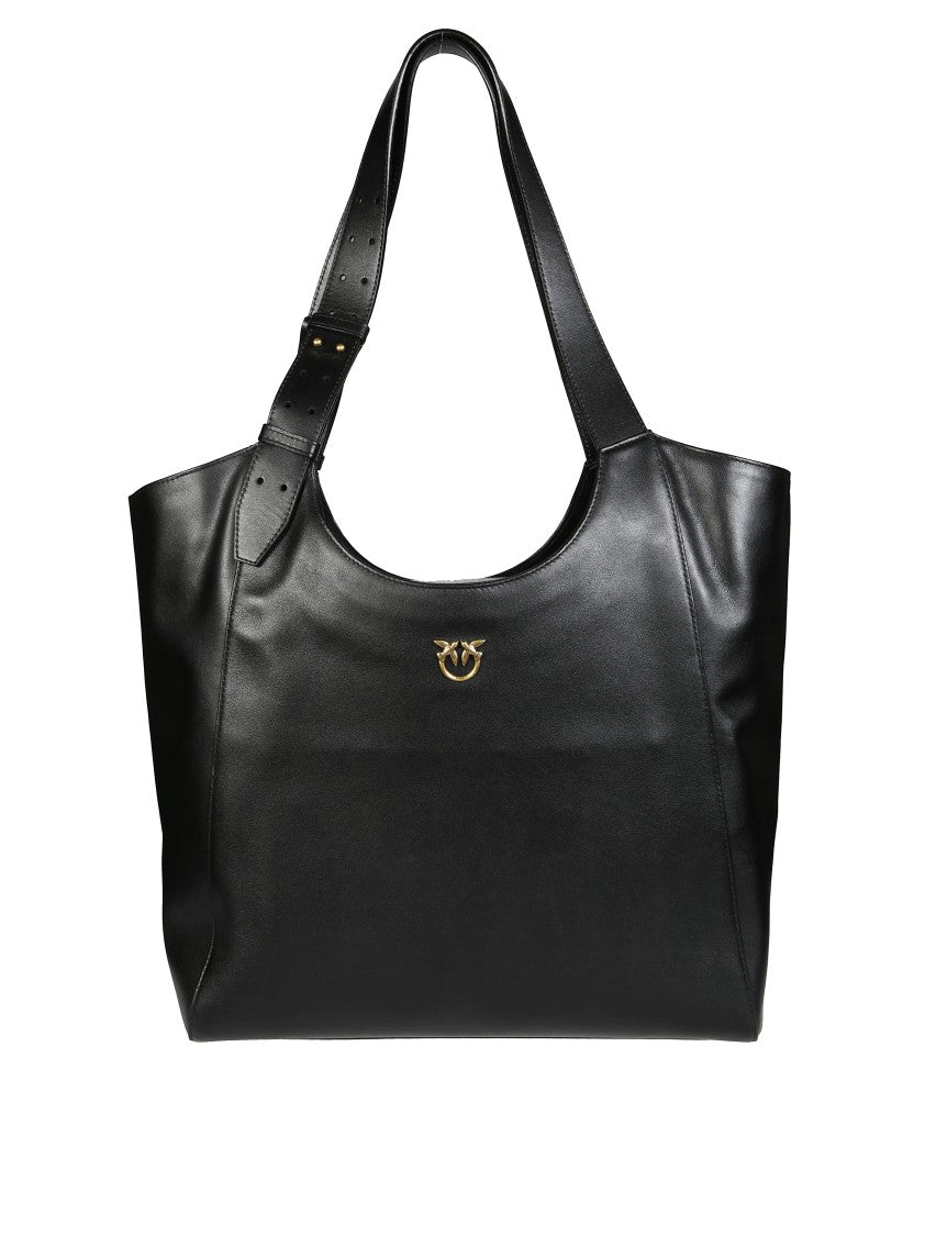 Pinko Structured Black Tote Bag With Classic Belt Detail
