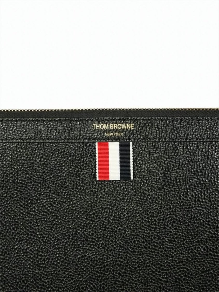 Thom Browne Textured Cow Leather Clutch With Rwb Tab
