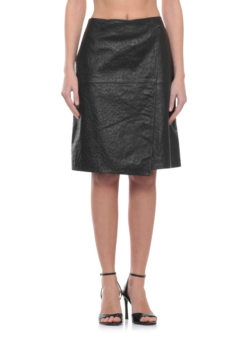 Loulou De Saison Textured Black Leather Miniskirt With Front Button Fastening