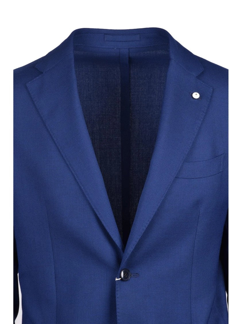 L.B.M. 1911 Unlined Royal Blue Wool Blazer With Rounded Design