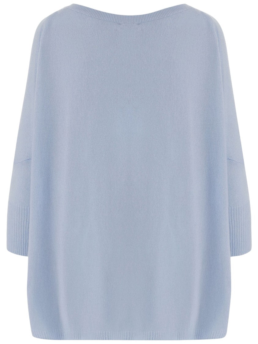 Allude Light Blue Cashmere Sweater With V-Neck