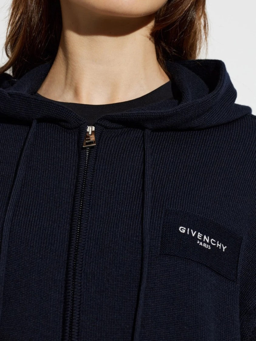 Givenchy Ribbed Knit Zip-Up Hoodie Sweater With Adjustable Hood