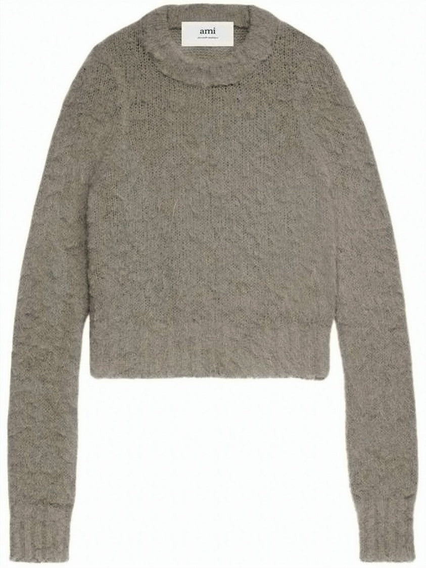 Ami Paris Cropped Sweater With Subtle Cable Knit Pattern