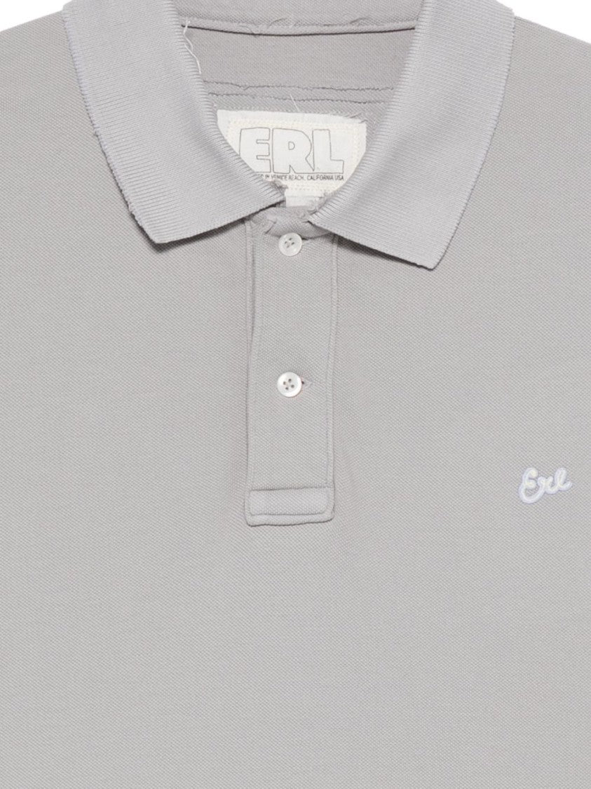 Erl Textured Grey Embroidered Polo Shirt